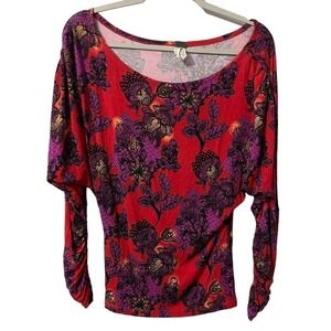 Free People We The Free Red Floral Long Sleeve Top Size Small
